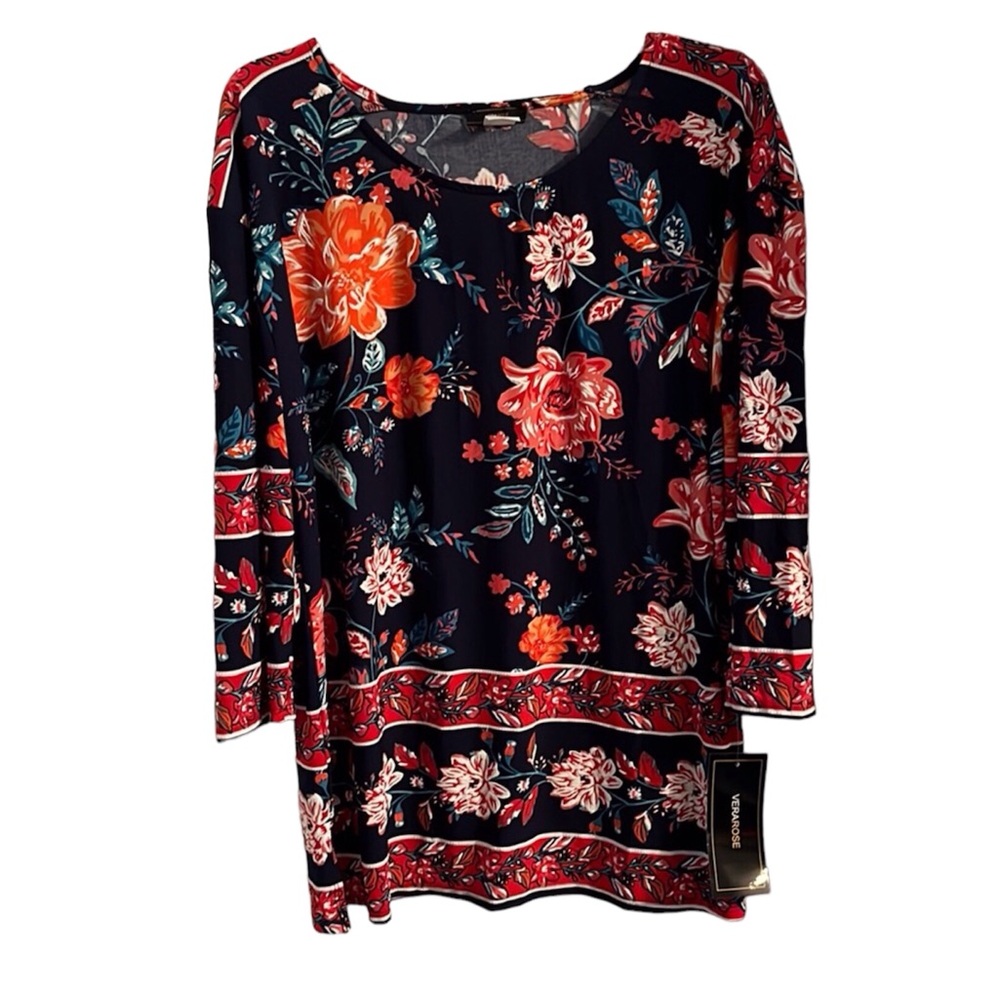 Vera Rose Navy Floral Tunic. Size L NWT